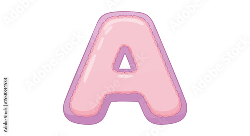 Stuffed Toy Letter A with Soft Seams and Plush Texture, Flat Vector