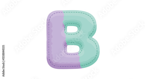 Stuffed Toy Letter B with Soft Seams and Plush Texture, Flat Vector