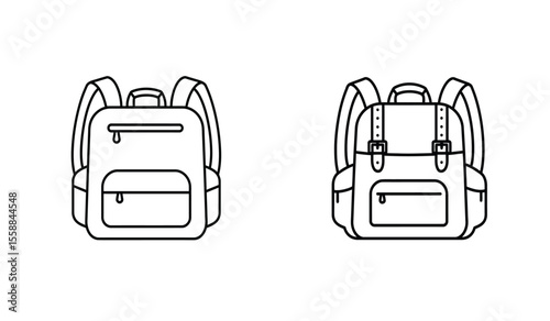 Backpack icons set in solid black and stroke line style