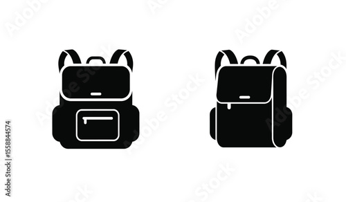 Backpack icons set in solid black and stroke line style