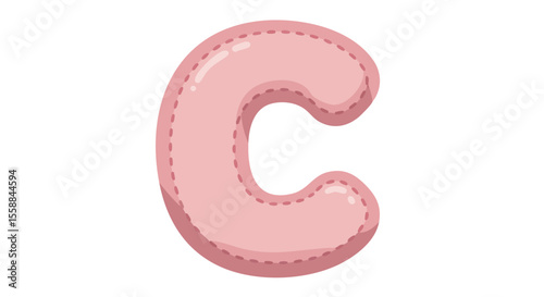 Stuffed Toy Letter C with Soft Seams and Plush Texture, Flat Vector