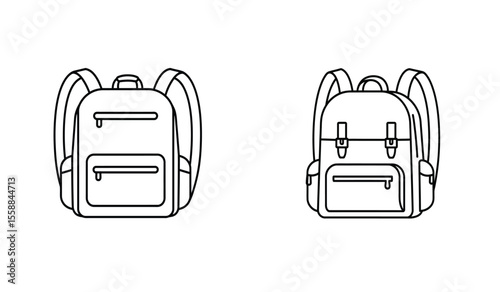 Backpack icons set in solid black and stroke line style