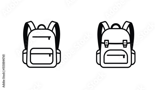 Backpack icons set in solid black and stroke line style