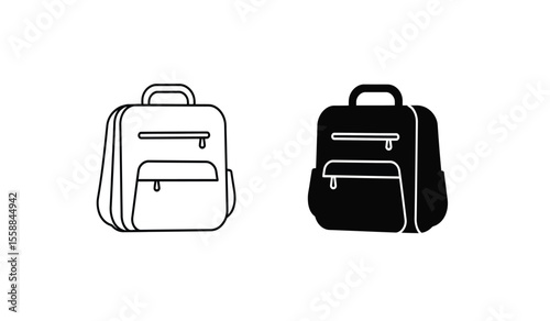 Backpack icons set in solid black and stroke line style