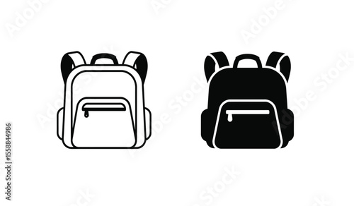 Backpack icons set in solid black and stroke line style