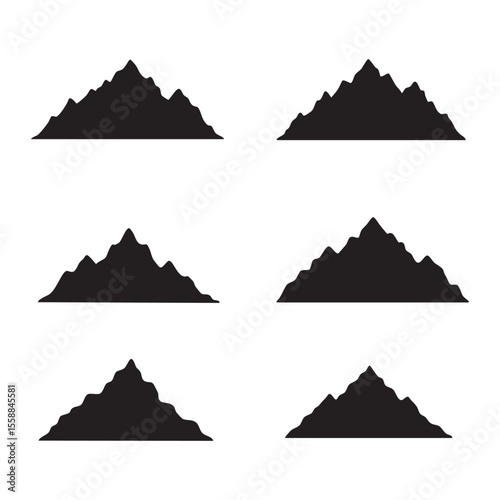Six Mountain Range Silhouettes on a White Background for Graphic Design silhouette