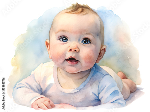 Watercolor Portrait of a Cute Baby Girl on Transparent Background, Watercolor Clipart Illustration With Isolated Background..