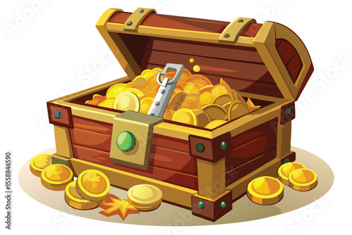 Open Treasure Chest A Wealth of Golden Coins and Riches