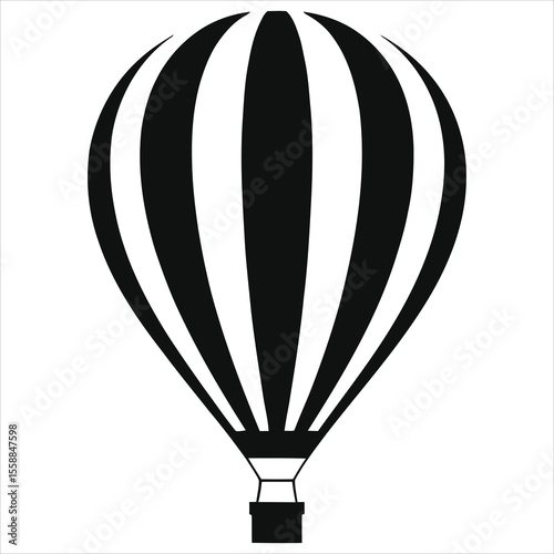 A black and white striped hot air balloon is isolated on white background