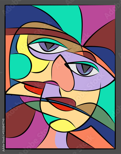 Colorful background, cubism art style,abstracts faces