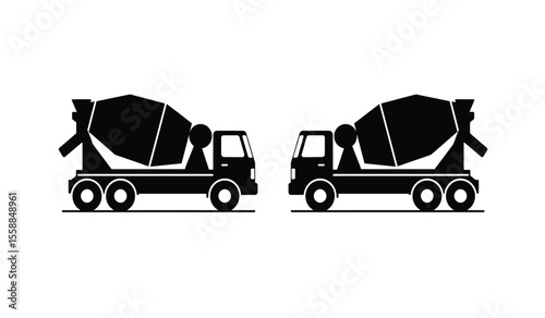 outline silhouette concrete mixer truck set isolated on white background