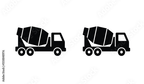 outline silhouette concrete mixer truck set isolated on white background
