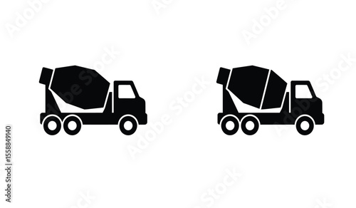 outline silhouette concrete mixer truck set isolated on white background
