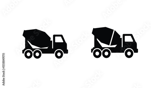 outline silhouette concrete mixer truck set isolated on white background