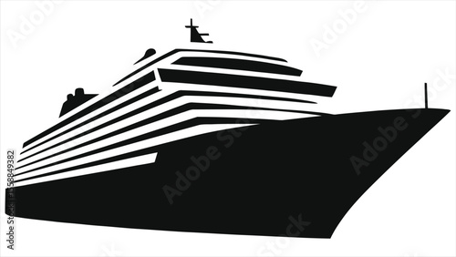 A black silhouette of a cruise ship isolated on white background