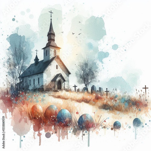 Remote Chapel Between Forest and Sky. AI generated illustration