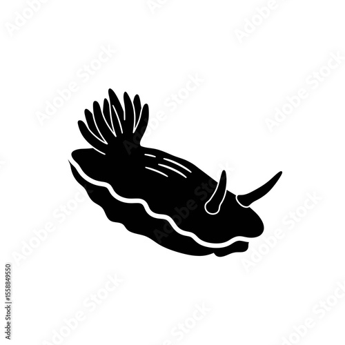 Black and white nudibranch sea slug illustration silhouette