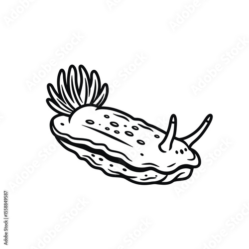 Stylized sea slug illustration in black and white silhouette