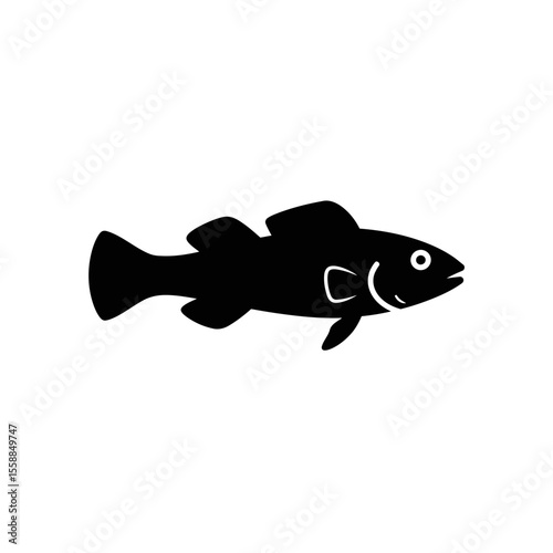 Silhouette of a fish swimming to the right side view