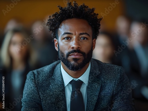 A businessman looks concerned during a failed business presentation