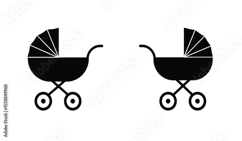Baby carriage icons. Baby carriage, pram, stroller symbols. Baby stroller illustration.
