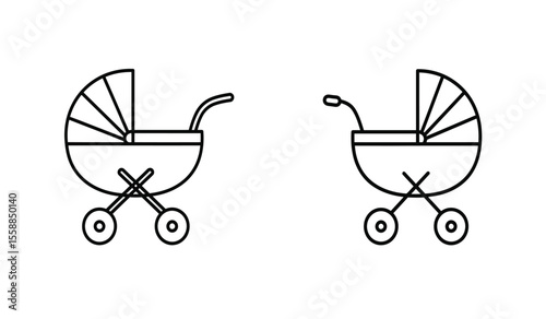 Baby carriage icons. Baby carriage, pram, stroller symbols. Baby stroller illustration.