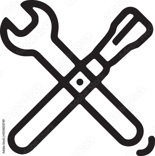 Vector art of crossed wrench and tool isolated on white background
