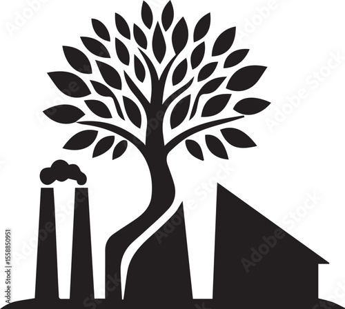 Black Silhouette of Tree and city design vector