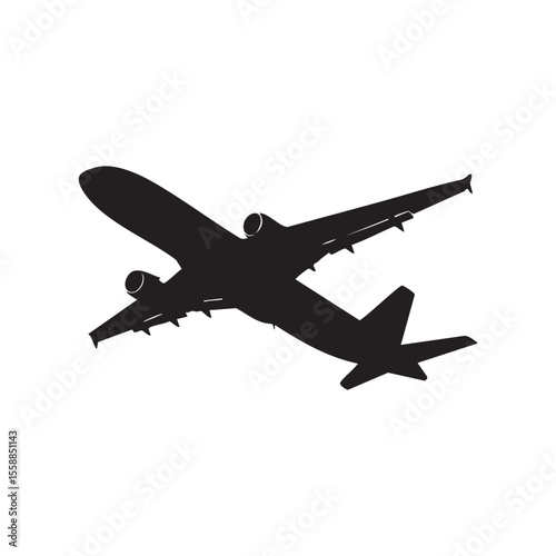 Airplane in Flight Black Silhouette on White Background silhouette