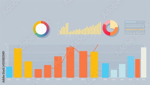 Flat design illustration of business performance benchmarking, analyzing data indicators and efficiency,  industry,  technology