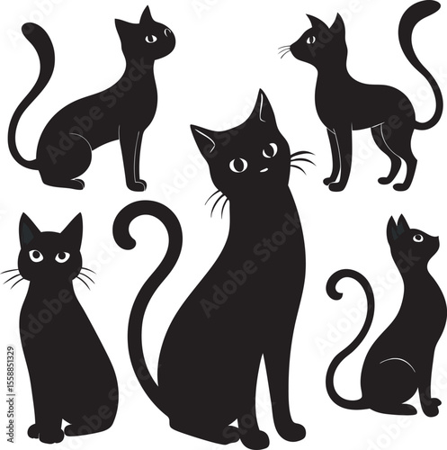 A collection of whimsical and stylized cat illustrations, depicting felines in playful and imaginative settings, often with a dreamlike quality