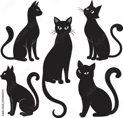 A collection of whimsical and stylized cat illustrations, depicting felines in playful and imaginative settings, often with a dreamlike quality