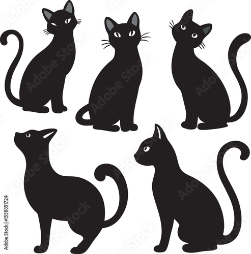 A collection of whimsical and stylized cat illustrations, depicting felines in playful and imaginative settings, often with a dreamlike quality