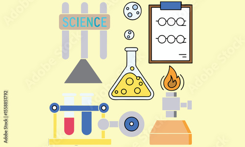 Science editable stroke outline icons set. Laboratory, research, scientist, physics, chemistry, biology, experiment and telescope.