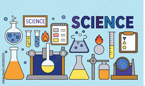 Science editable stroke outline icons set. Laboratory, research, scientist, physics, chemistry, biology, experiment and telescope.