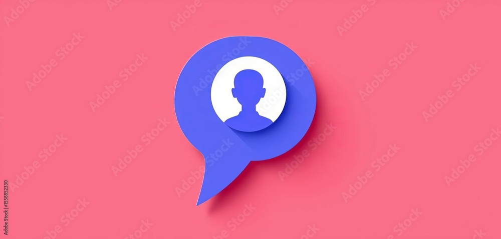 Flat vector illustration of a speech bubble containing a profile portrait icon symbolizing online conversation, social networking, UX Flat vector illustration of a speech bubble containing a profile portrait icon symbolizing online conversation, social networking, UX