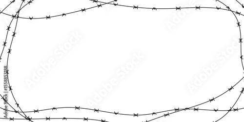 Barbed wire frame for Lent season. Symbolic black and white vector element for pain, sacrifice, or religion themes. Graphic border in sharp minimalist style.