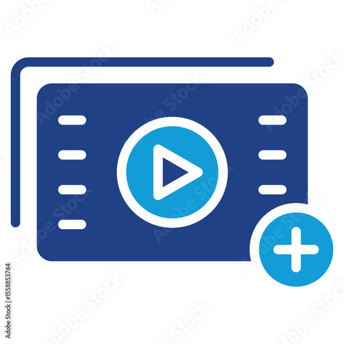 Add Video Dual Tone Blue Silhouette Style Icon - Video window with plus symbol indicates adding new media or uploading content