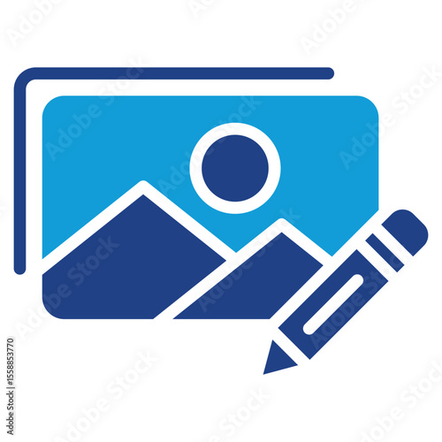 Visual Editing Dual Tone Blue Silhouette Style Icon - Image with pencil indicates media editing or visual customization process