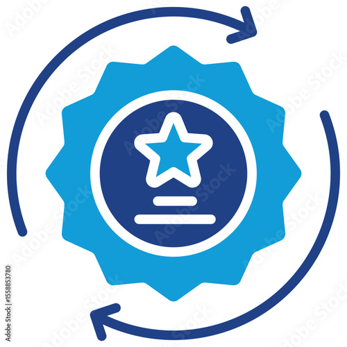 Brand Loyalty Dual Tone Blue Silhouette Style Icon - Circular badge with arrows showing repeat engagement or customer loyalty to a brand or service
