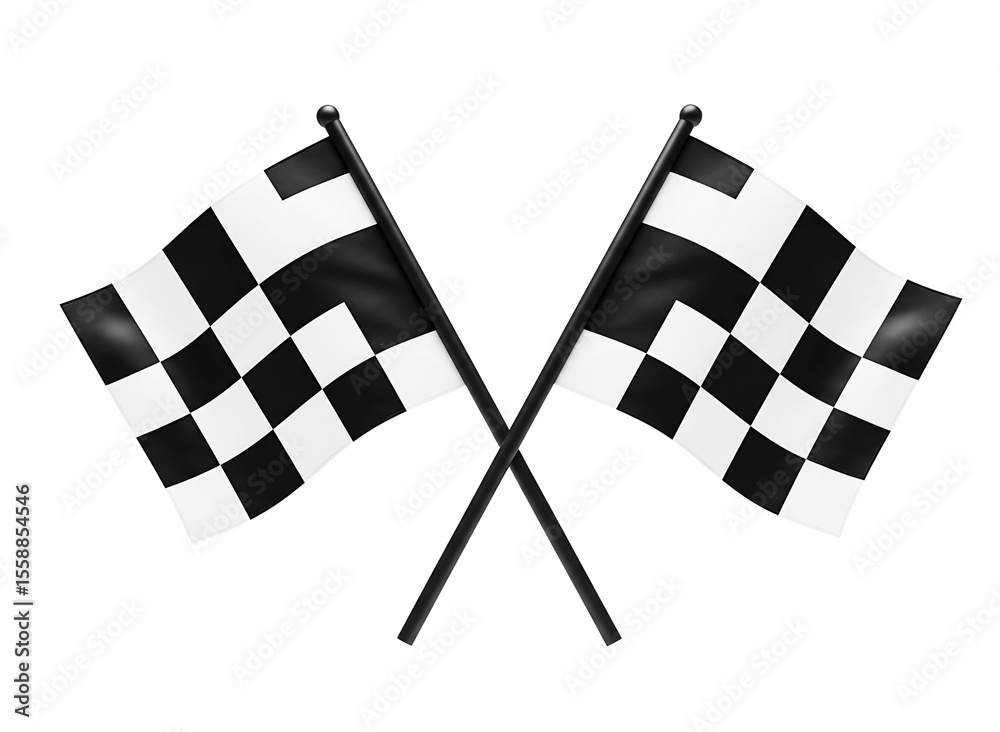 Fototapeta premium Two crossed checkered flags symbolizing racing victory and competition isolated on transparent background
