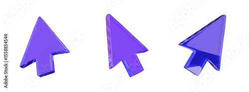 Arrow cursor 3d icon for mouse direction and click or pointer and navigation. interface design element symbol in glossy iridescent hologram illustration, trendy graphic cutout for website