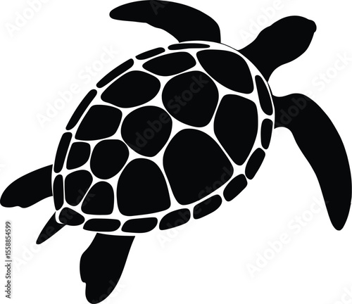 Majestic Sea Turtle Silhouette A Striking Black and White Illustration of a Turtle