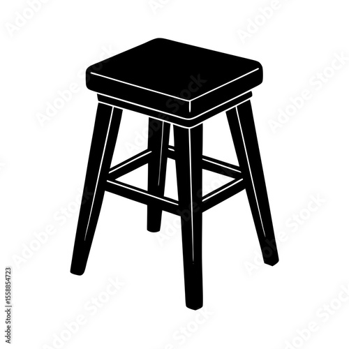 Simple wooden stool furniture silhouette vector illustration