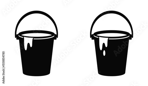 Bucket icons in black line and filled versions