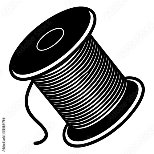 Thread spool with wound thread silhouette vector illustration