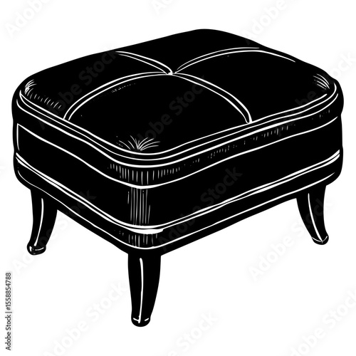 Elegant upholstered ottoman furniture silhouette vector illustration