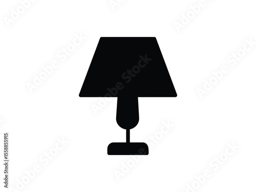 Black silhouette table lamp icon vector design. A clean vector illustration of a classic table lamp in black silhouette, perfect for home decor and furniture themes.