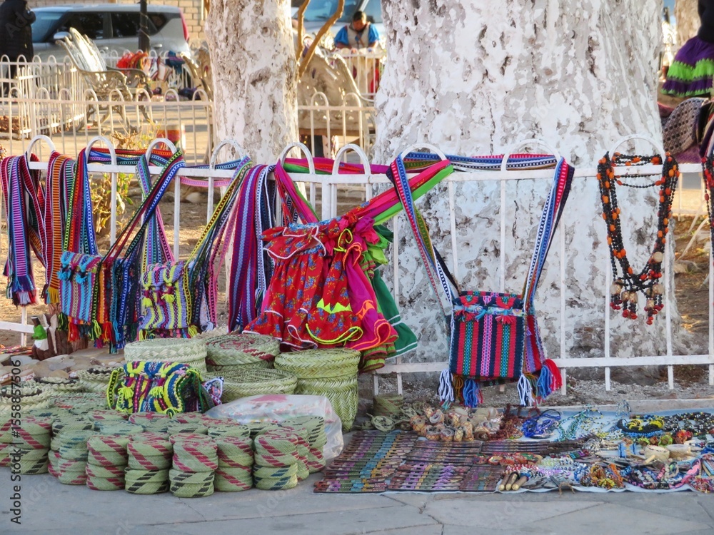 Fototapeta premium traditional mexican tarahumara indigenous handmade crafts for sale in Creel