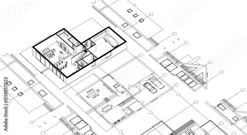 house architecture plan 3d illustration	
